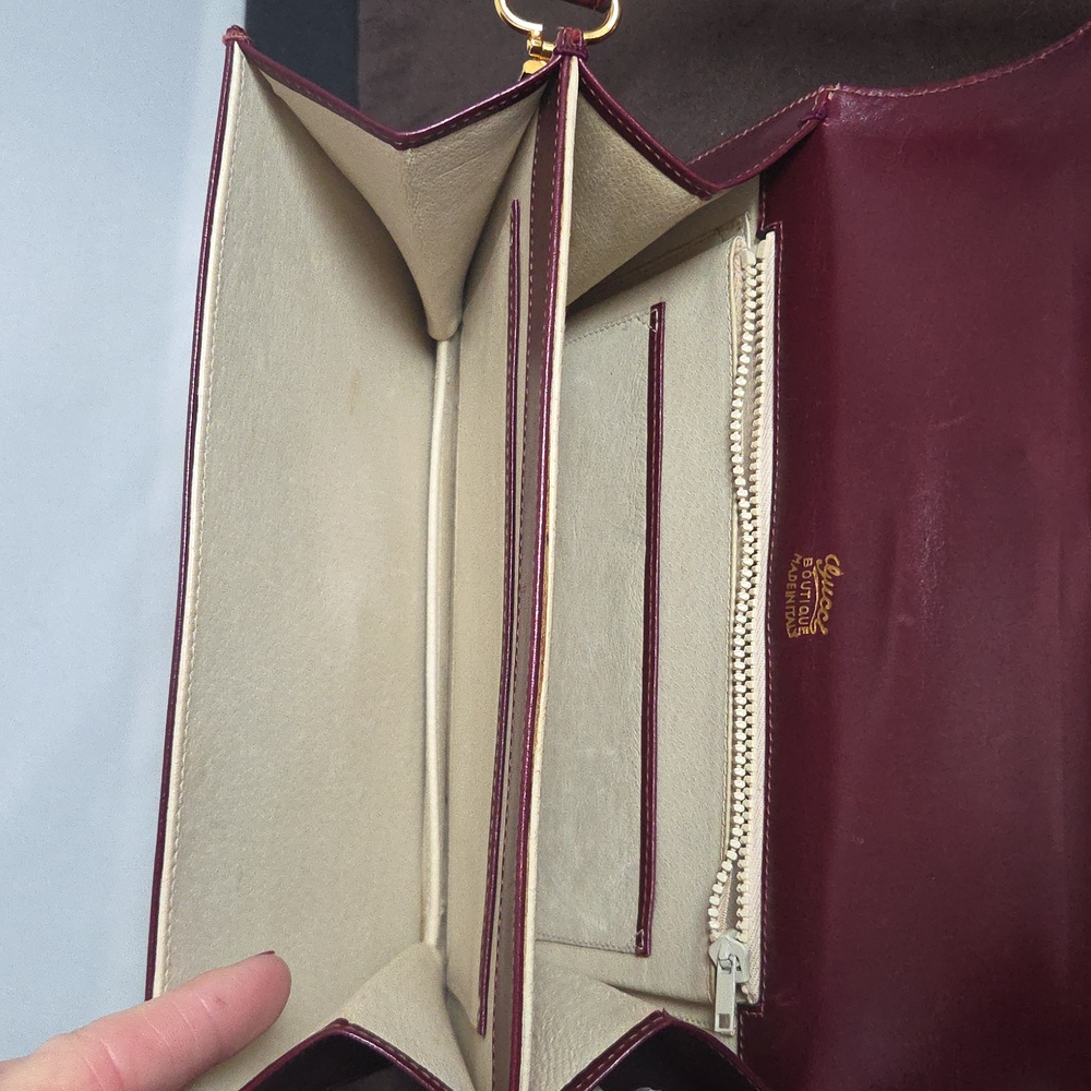 Gucci Boutique 1970s RARE  Bordeaux Leather 2way Bag Very limited Production - Picture 14 of 17